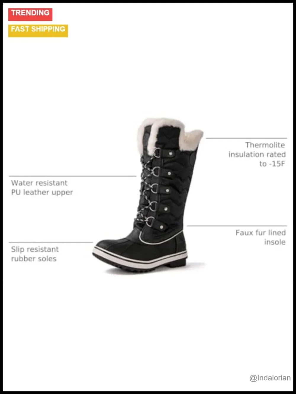 Mid-Calf Winter Snow Boots with Faux Fur Lining, Waterproof, Non-Slip Sole